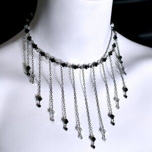 Sparkly Black and Silver Memory Wire Drape Necklace